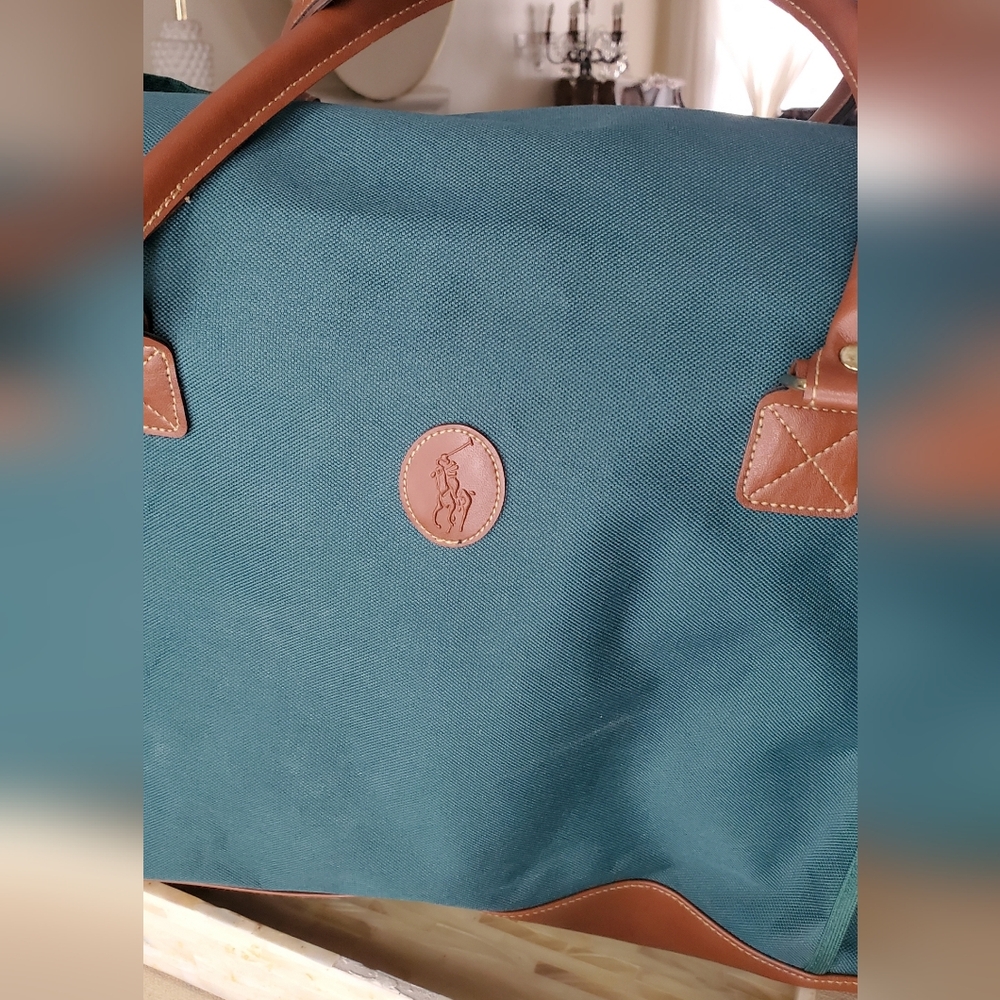 Polo Ralph Lauren Green Duffel Bag with Brown Vegan Leather Trim - Picture 5 of 13